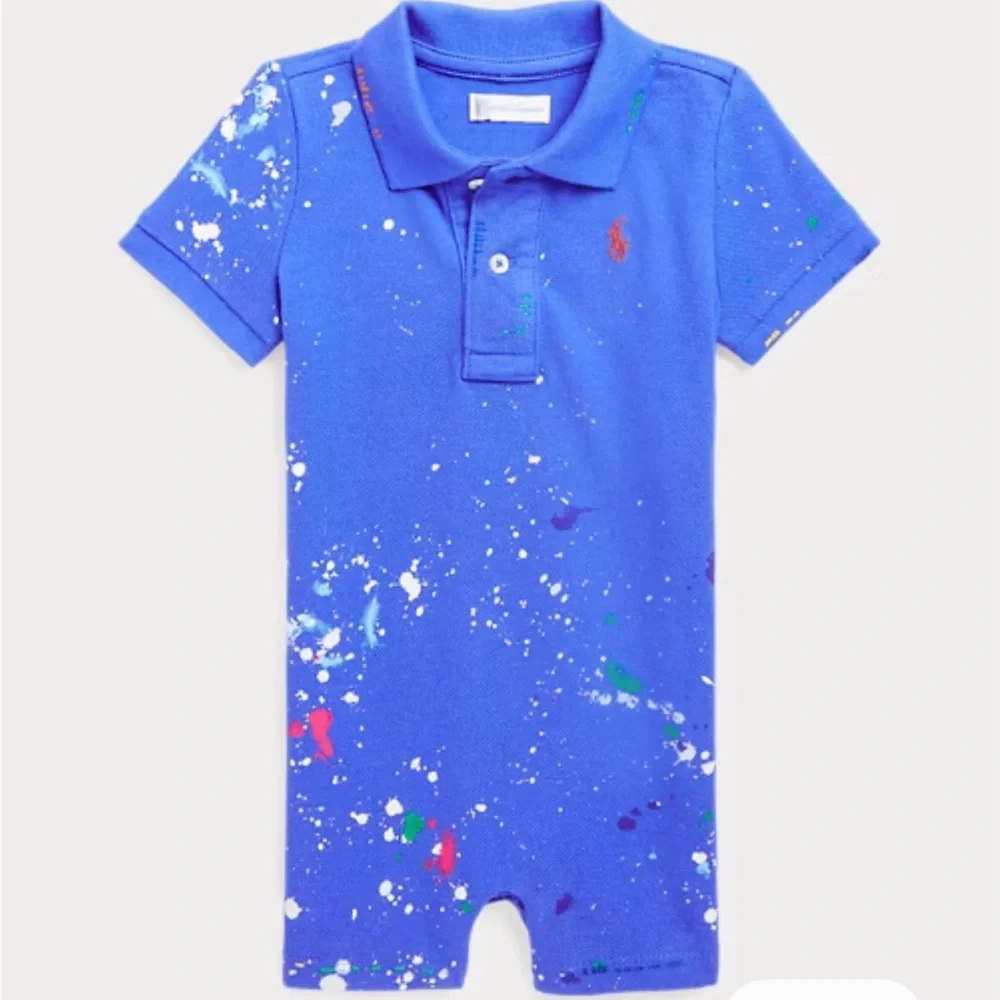 Ralph Lauren Paint Splatter-Print Mesh Polo‎ Shortall - EUC